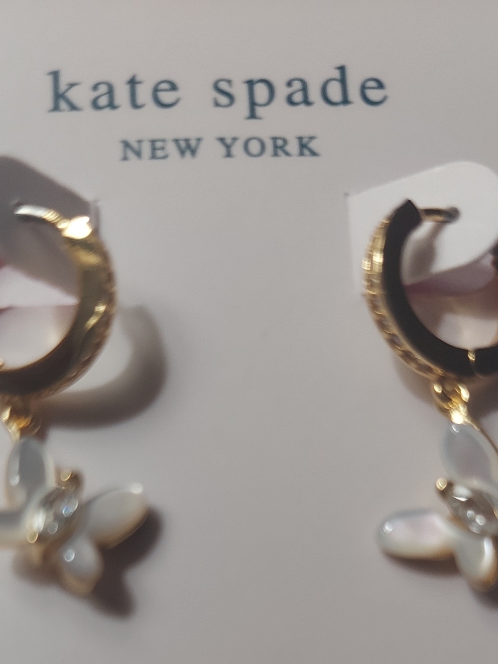 kate spade Gold and White Butterfly Drop Hoop Earrings